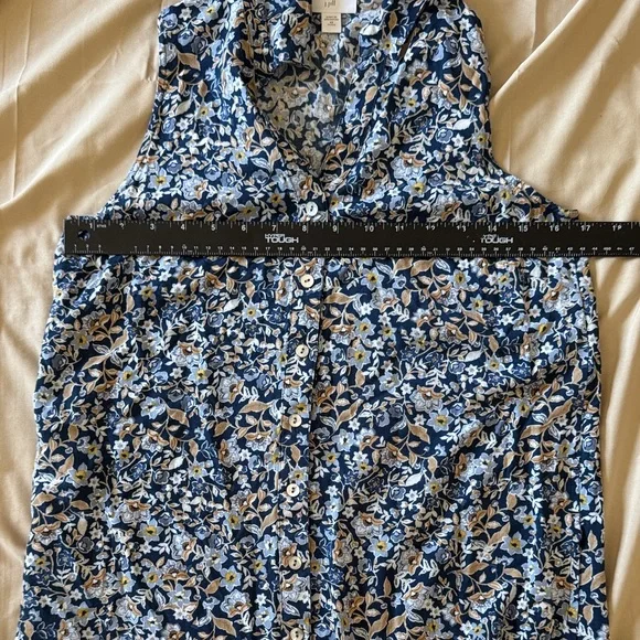 J Jill Floral Button Sleeveless Dress Navy Size X Small Petite - Picture 7 of 9